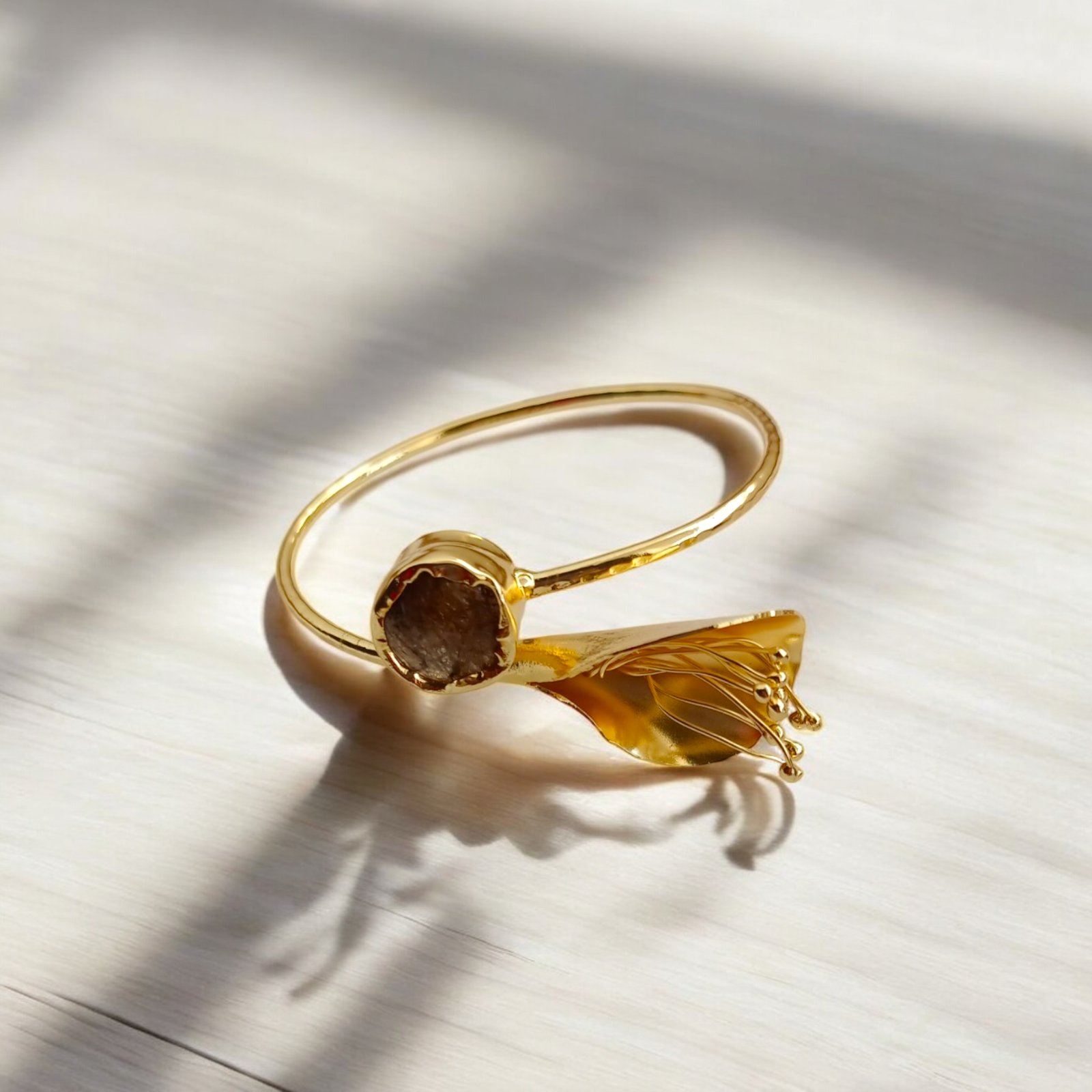 Wild Bloom – Handmade Brass Bracelet with Raw Gemstone
