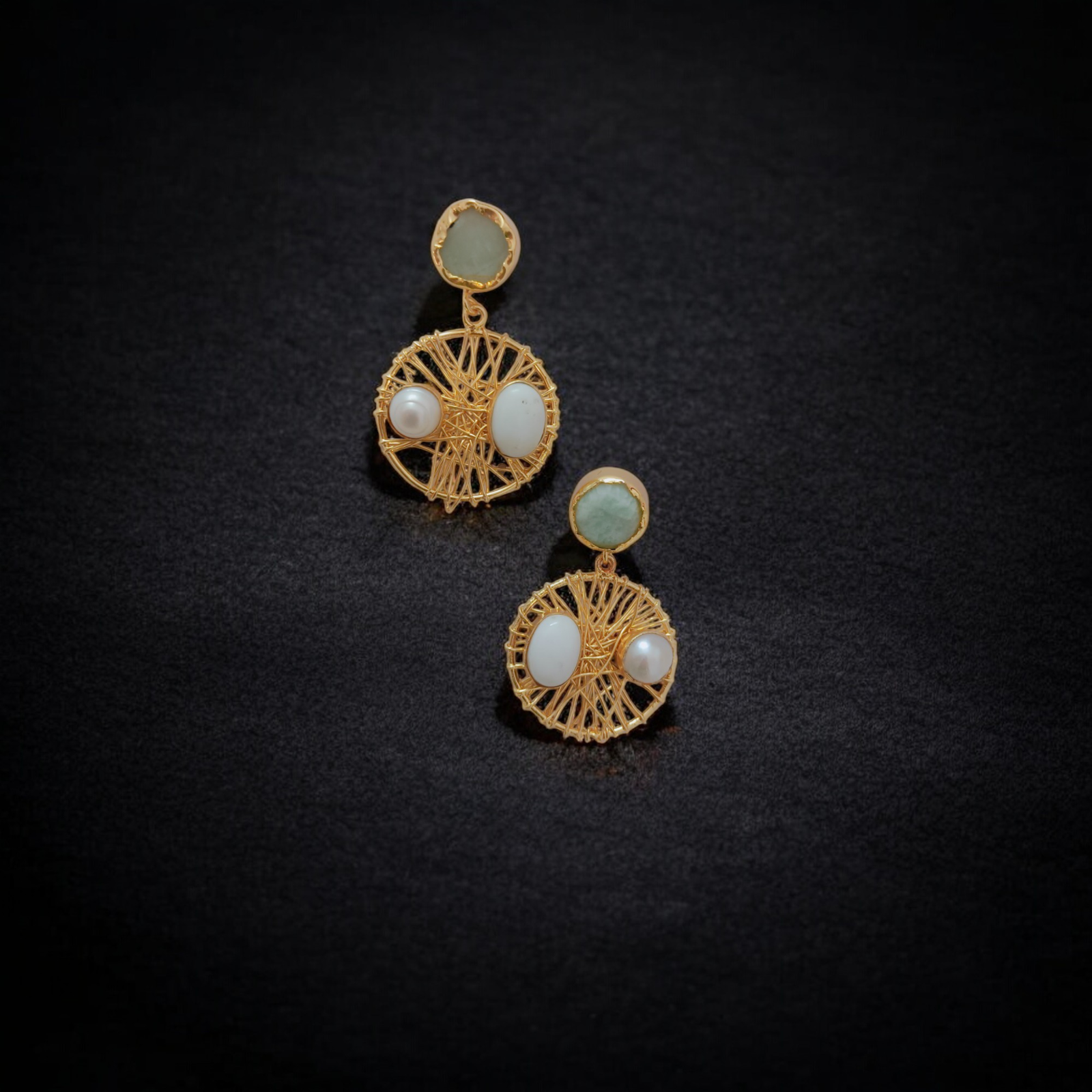 Celestial Catcher – Green Aventurine & Pearl Dangles