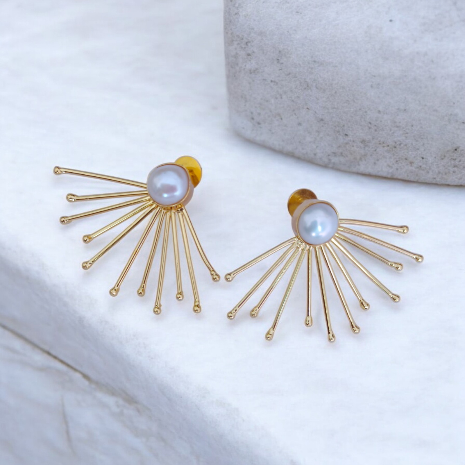 Golden Sunray Pearl Earrings – Handcrafted Brass Spikes