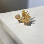 Handmade Sunrays Brass Ring with Rose Quartz & Pearls