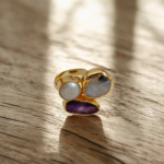 Celestial Bloom: Amethyst, Pearl & Gemstone Brass Ring