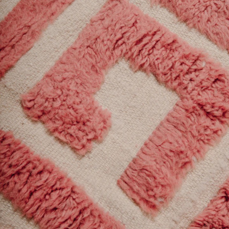 Hand Knotted Geometric Maze Motifs Wool Rug, Pink Textured Wool Rug, Berber Area Rug, Living Room Rug, Boho & Contemporary Décor, 8x10 Rug - Image 4