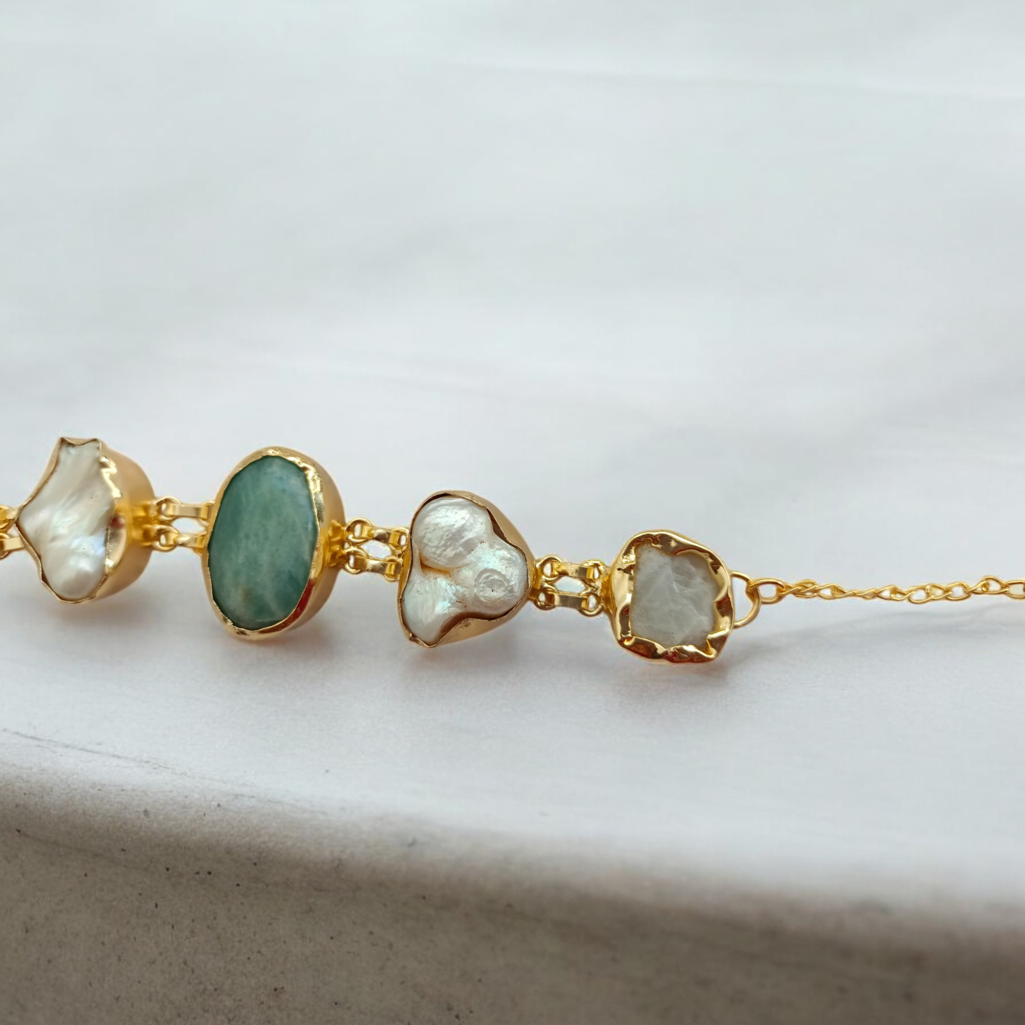 Ocean Muse Gemstone & Pearl Link Bracelet - Image 4