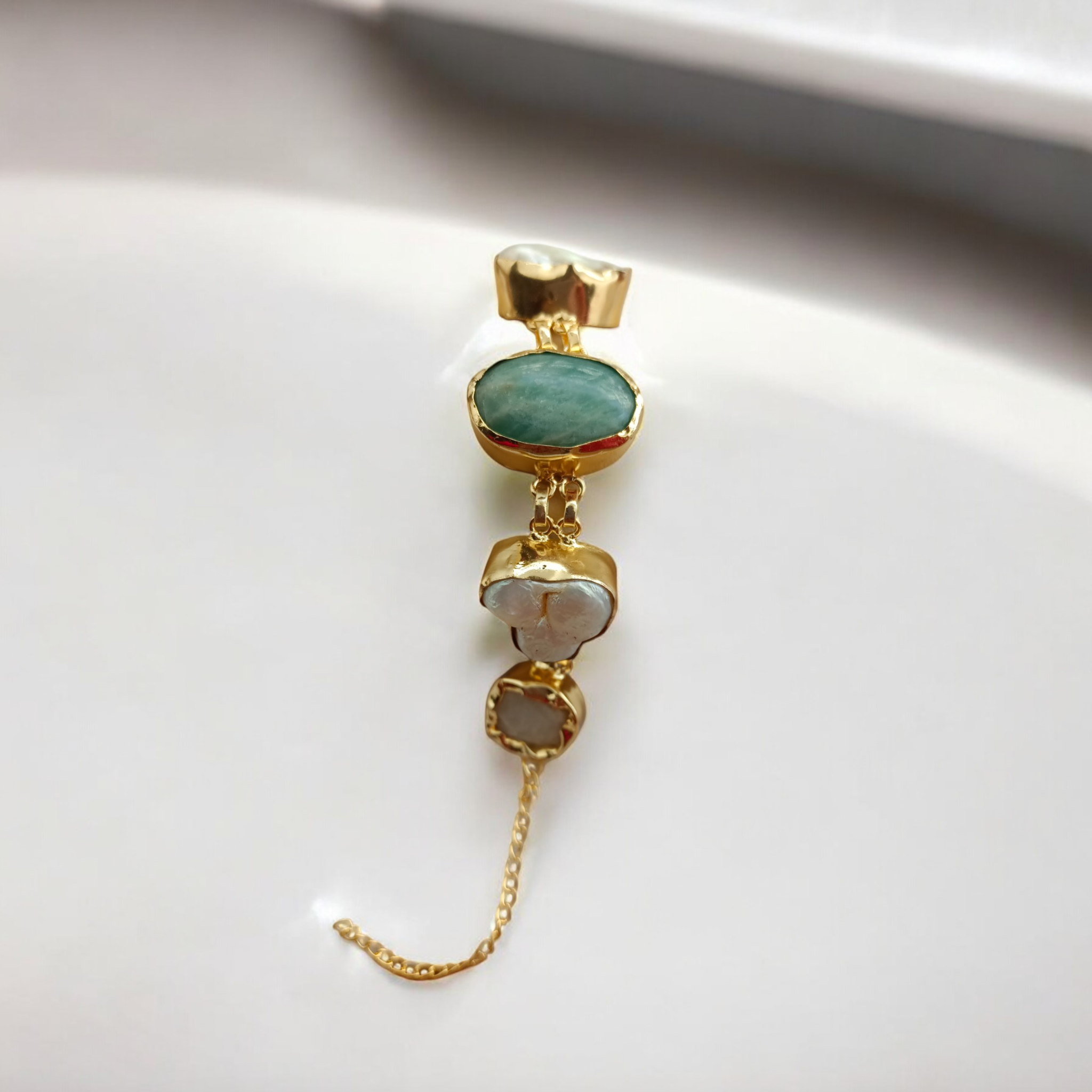 Ocean Muse Gemstone & Pearl Link Bracelet - Image 3