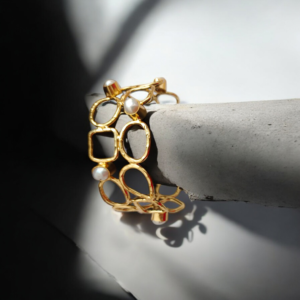 Luminous Geo Pearl Brass Cuff