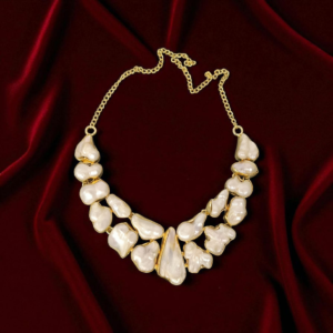 Golden Tide Baroque Pearl Brass Statement Necklace