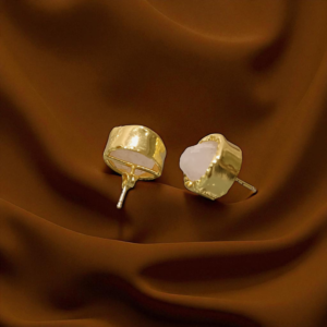 Golden Aura Raw Rose Quartz Stud Earrings