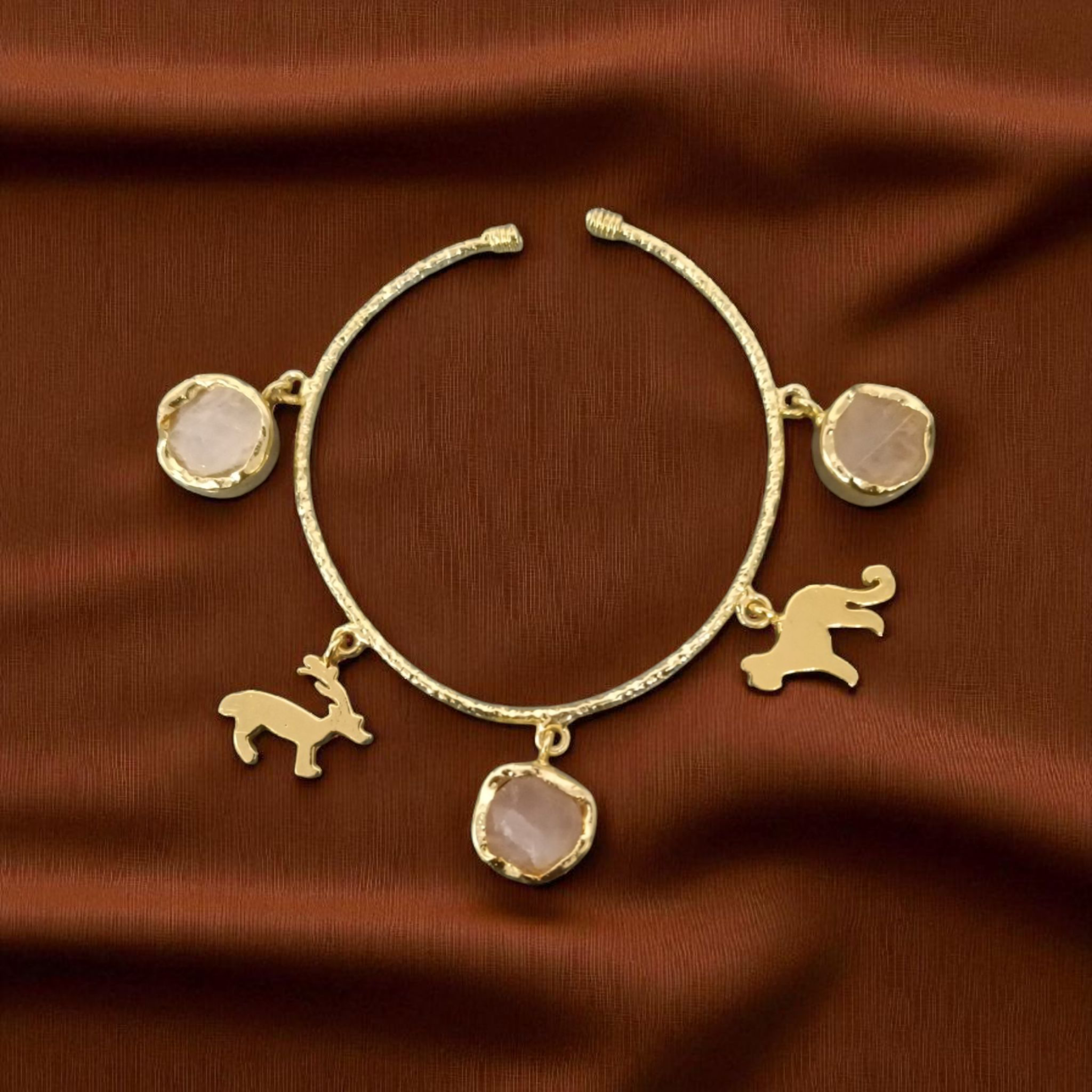Wild Grace Rose Quartz Charm Brass Bracelet