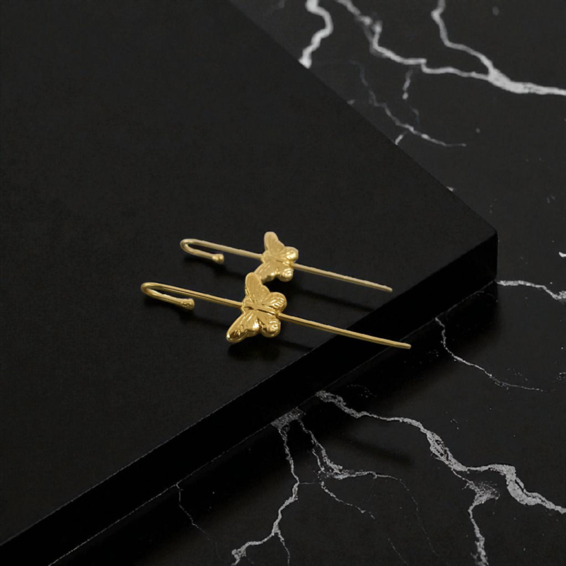 Handcrafted Brass Butterfly Threader Earrings - Image 2