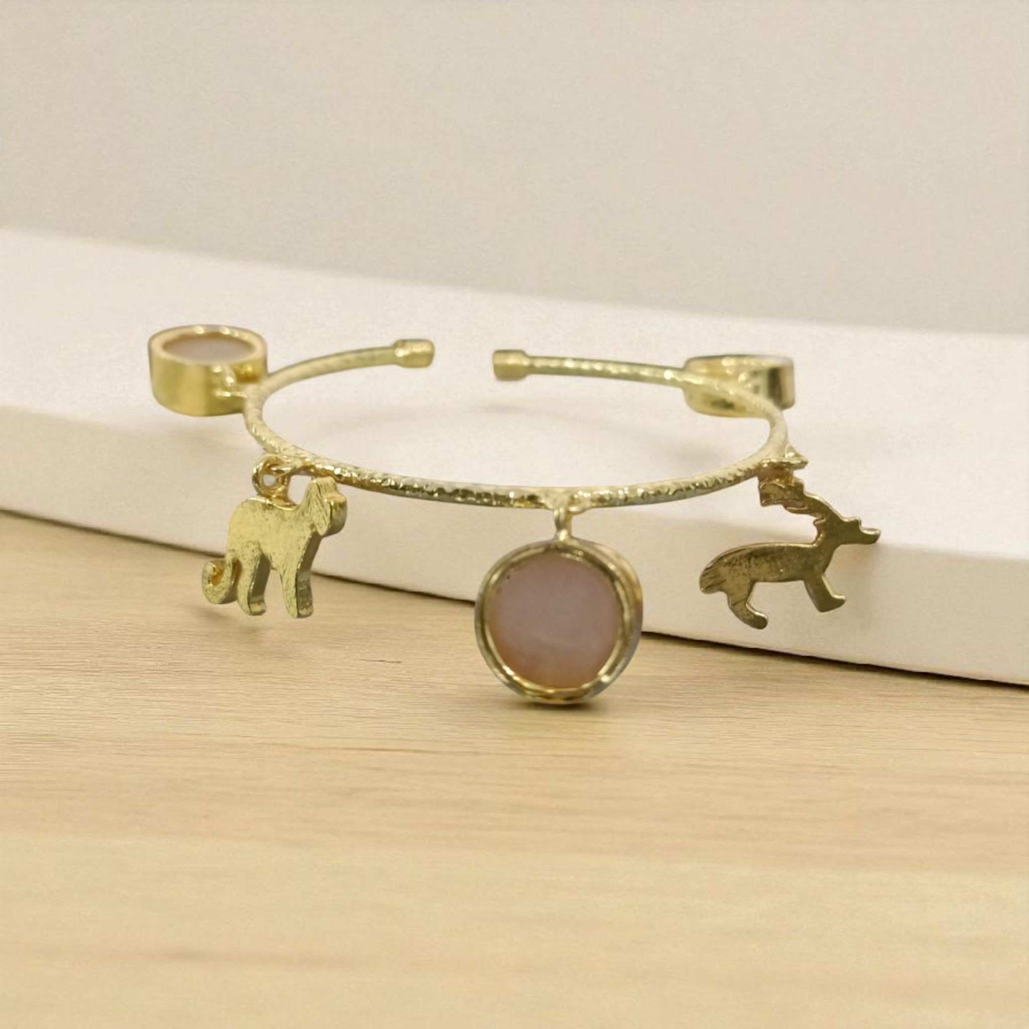 Wild Grace Rose Quartz Charm Brass Bracelet - Image 2