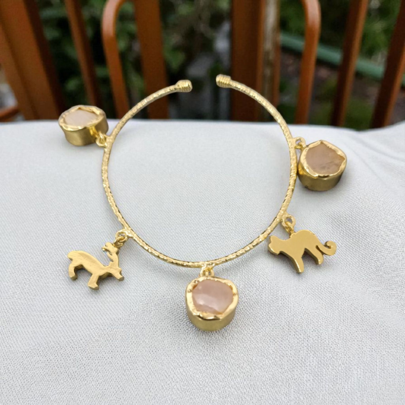 Wild Grace Rose Quartz Charm Brass Bracelet - Image 3