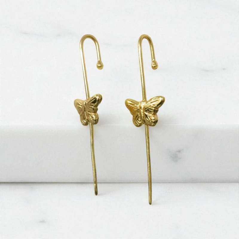 Handcrafted Brass Butterfly Threader Earrings - Image 6