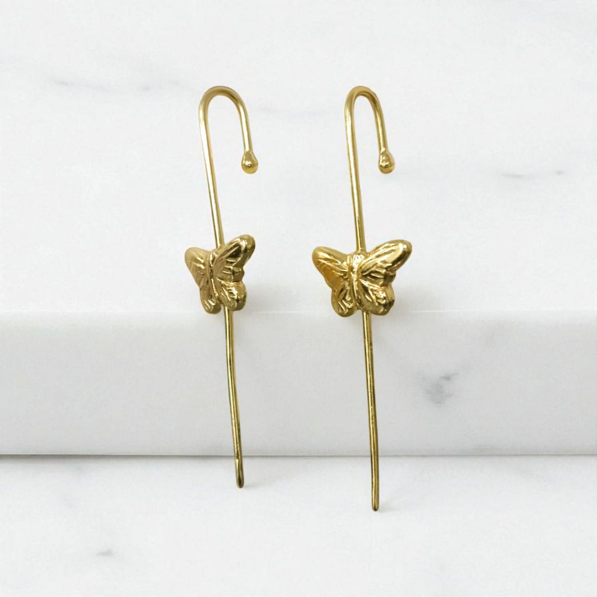 Handcrafted Brass Butterfly Threader Earrings - Image 6