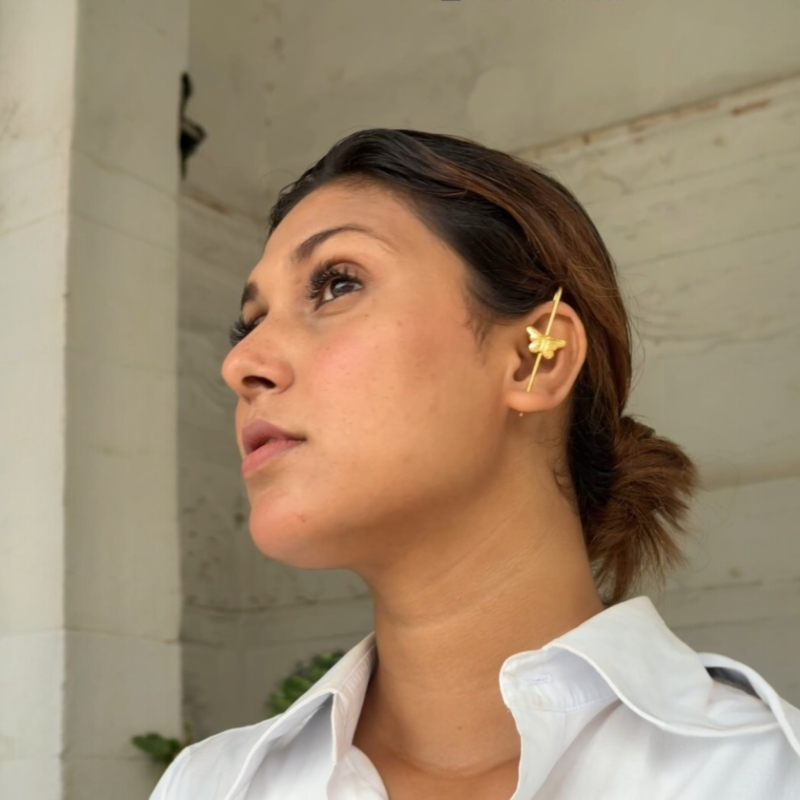 Handcrafted Brass Butterfly Threader Earrings - Image 3