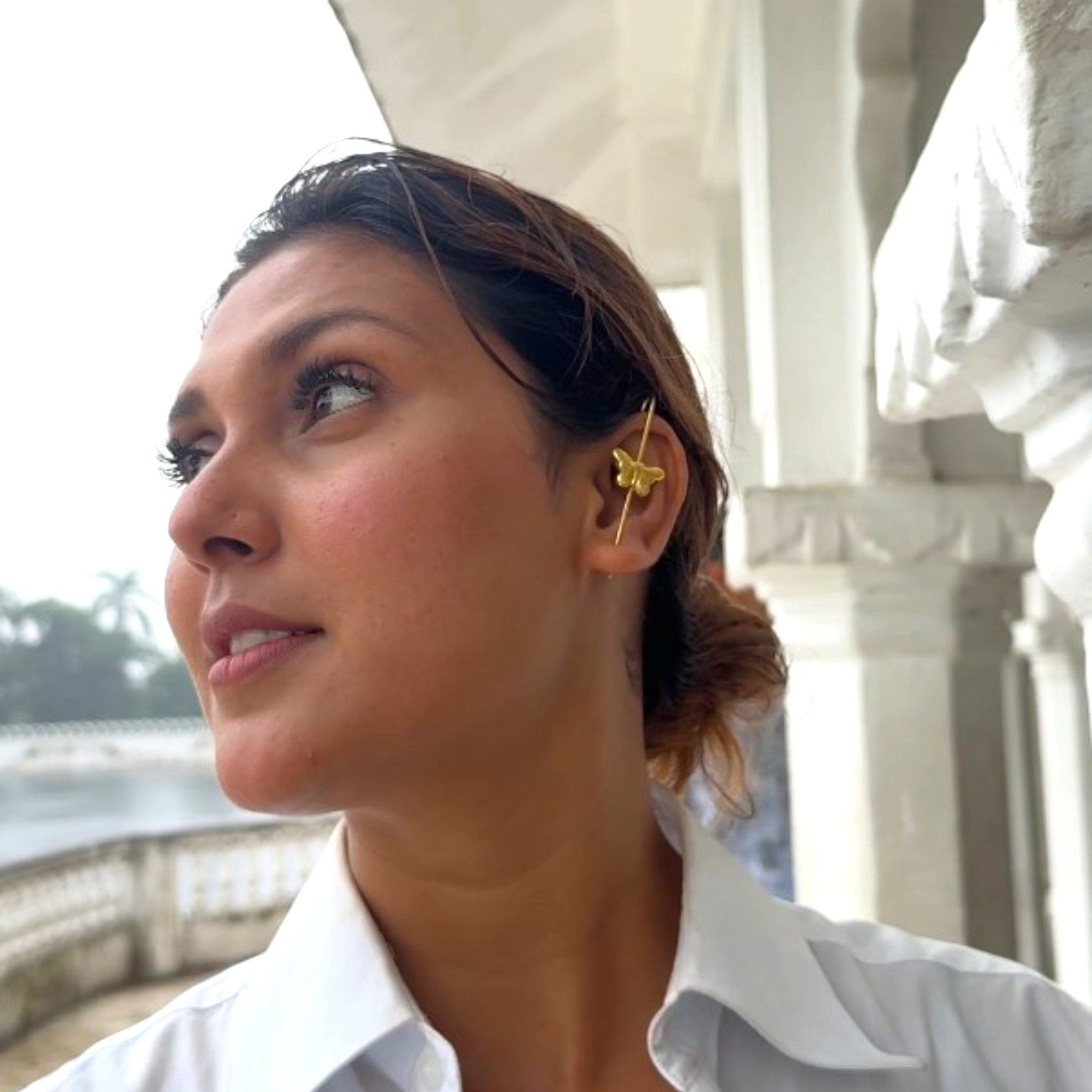 Handcrafted Brass Butterfly Threader Earrings - Image 4