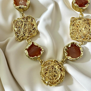 Golden Artisan Woven Tangled Carnelian Statement Necklace