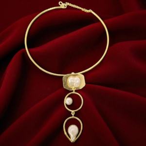 Celestial Drops – Brass Choker with Baroque Pearl Accents