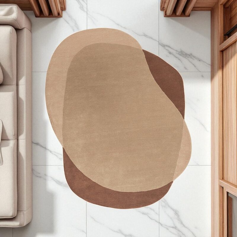 Modern Irregular Shape Green & Beige Wool Rug, Abstract Hand Tufted Area Carpet - Image 6