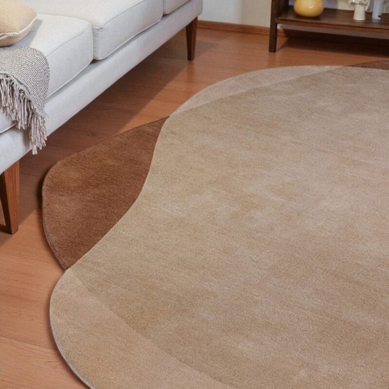 Modern Irregular Shape Green & Beige Wool Rug, Abstract Hand Tufted Area Carpet - Image 7