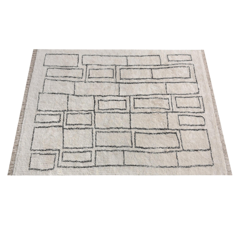 Hand Knotted Geometric Cotton Rug | Irregular Motifs Cotton Area Carpet | Soft Neutral Toned Living Room Rug | Kitchen Rug - Image 3