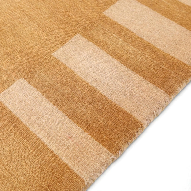 Modern Indian Hand Knotted Striped Gabbeh Wool Rug, Minimalist Beige & Ochre Contemporary Living Room Décor Rug - Image 9