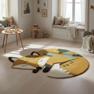 Hand Tufted Fox Shape Wool Rug : Cute Animal Carpet for Kids Room & Nursery Décor
