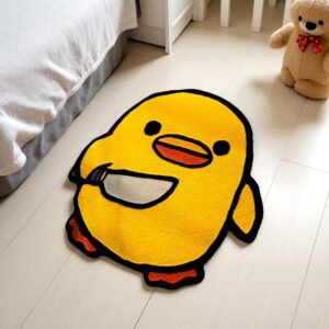 Hand Tufted Yellow Duck Shape Kids Rug – Cute Cartoon Animal Carpet for Nursery