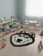 Husky Wool Rug – Hand Tufted Plush Dog Face Nursery Carpet