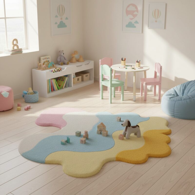 Hand Tufted Cloud Shape Kids Rug, Soft Multi-Color Play Carpet for Nursery Décor - Image 3