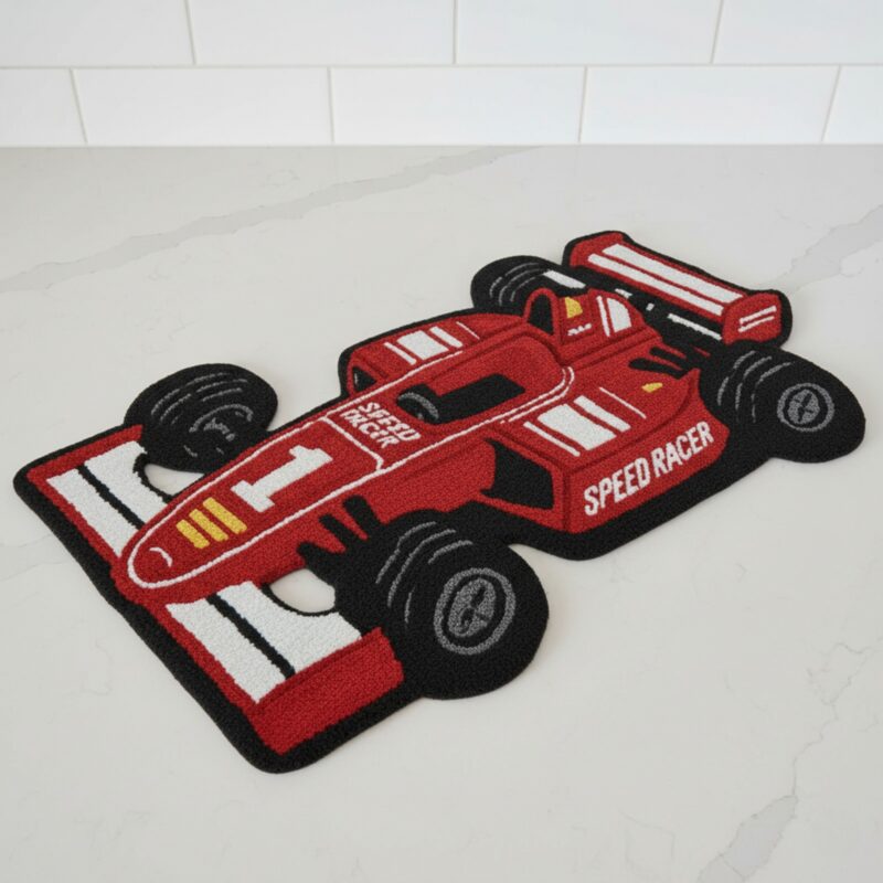 Hand Tufted Wool Race Car Rug - Red F1 Speed Racer Carpet - Image 5