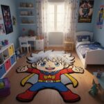 Hand Tufted Superhero Kids Rug, Cartoon Character Playroom Carpet, Fun Boys Room Décor