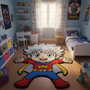 Hand Tufted Superhero Kids Rug, Cartoon Character Playroom Carpet, Fun Boys Room Décor