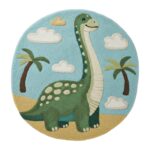 Hand-Tufted Wool Dinosaur Rug: Round Nursery Playroom Carpet