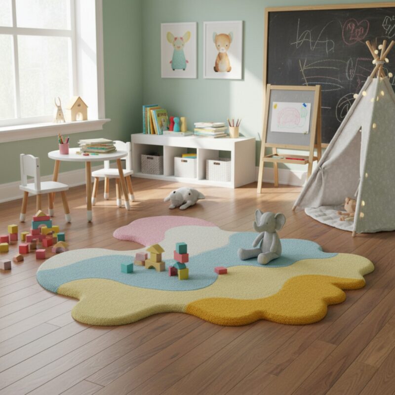Hand Tufted Cloud Shape Kids Rug, Soft Multi-Color Play Carpet for Nursery Décor - Image 4