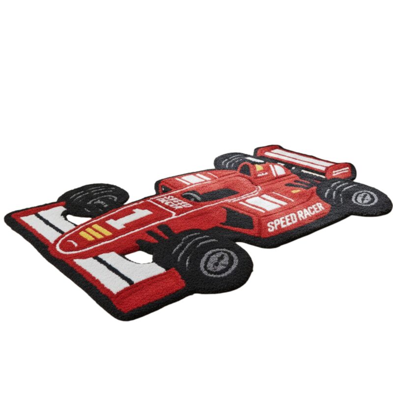 Hand Tufted Wool Race Car Rug - Red F1 Speed Racer Carpet - Image 4
