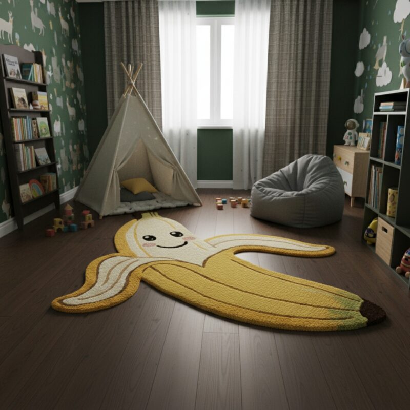 Handmade Tufted Banana Rug, Fun & Quirky Décor for Kids Room, Cute Fruit Rug - Image 2
