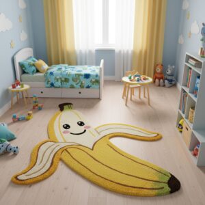 Handmade Tufted Banana Rug, Fun & Quirky Décor for Kids Room, Cute Fruit Rug
