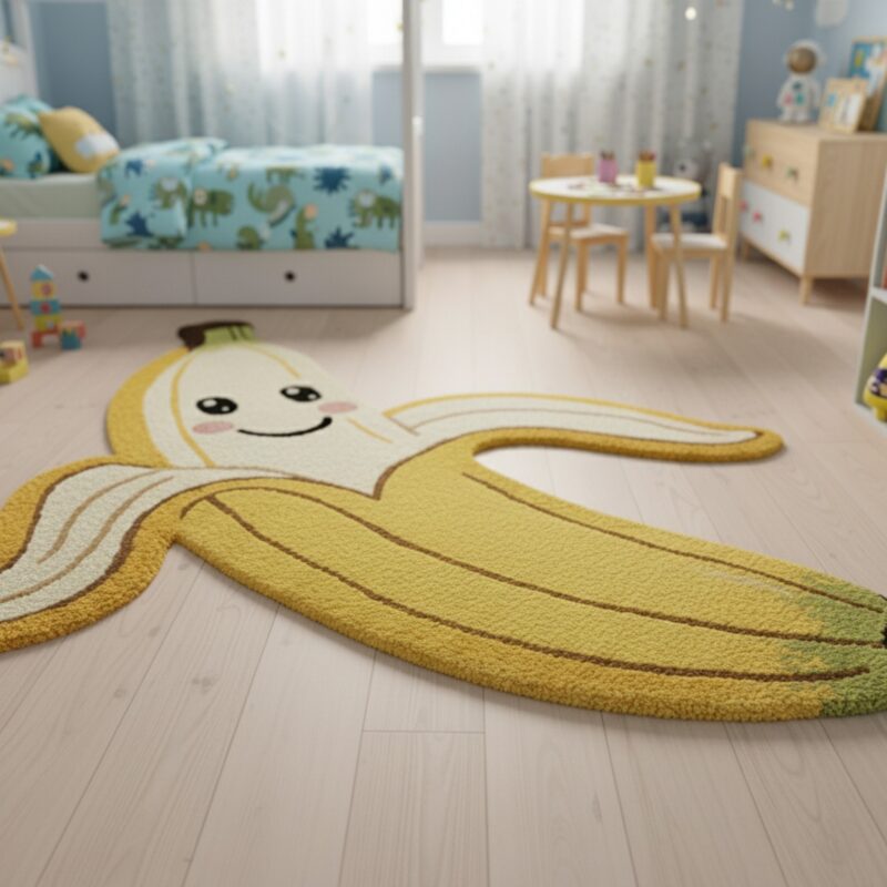 Handmade Tufted Banana Rug, Fun & Quirky Décor for Kids Room, Cute Fruit Rug - Image 3