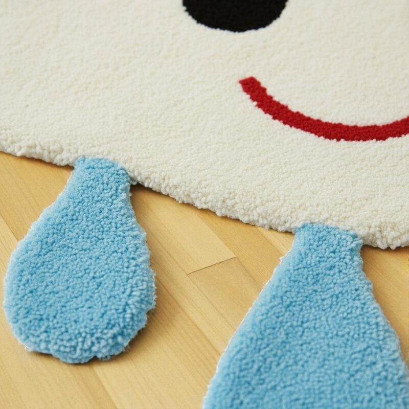 Hand Tufted Wool Kids Rug: Smiling Cloud Raindrop Design - Image 2