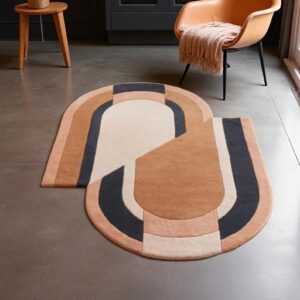 Geometric Abstract Wool Carpet in Beige, Brown & Black Hand Tufted Area Rug