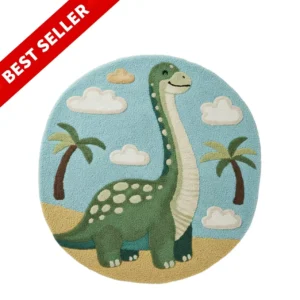 Dinosaur Wool Rug – Hand Tufted Round Nursery Playroom Rug