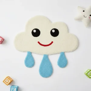 Smiling Cloud Wool Kids Rug – Hand Tufted Raindrop Design Rug