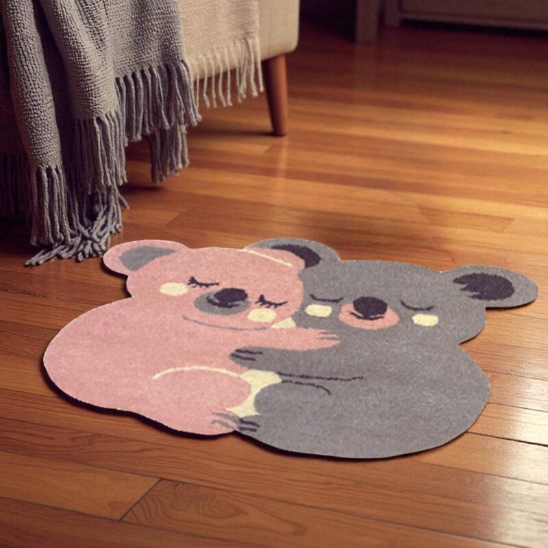 Hand Tufted Koala Hug Kids Rug, Cute Animal Shaped Wool Carpet for Nursery & Playroom Décor - Image 3