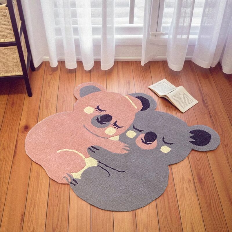 Hand Tufted Koala Hug Kids Rug, Cute Animal Shaped Wool Carpet for Nursery & Playroom Décor - Image 2