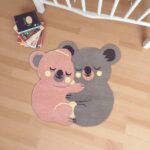 Hand Tufted Koala Hug Kids Rug, Cute Animal Shaped Wool Carpet for Nursery & Playroom Décor