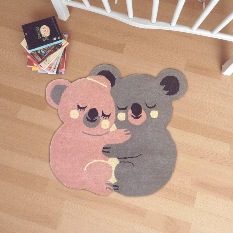 Hand Tufted Koala Hug Kids Rug, Cute Animal Shaped Wool Carpet for Nursery & Playroom Décor