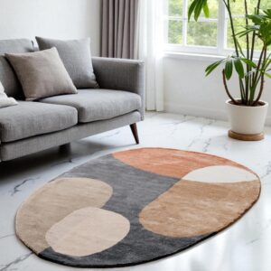 Modern Abstract Pebble Shape Viscose Rug – Earthy & Neutral Tones
