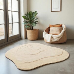 Hand Tufted Irregular Shape Beige Rug – Modern Minimalist Area Rug