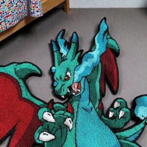 Mega Charizard Handmade Rug – Custom Tufted Anime Carpet for Kids Room & Gaming Setup