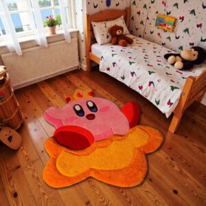Kirby Star-Shaped Handmade Tufted Rug – Cute Anime Floor Carpet for Kids Room & Playroom Decor